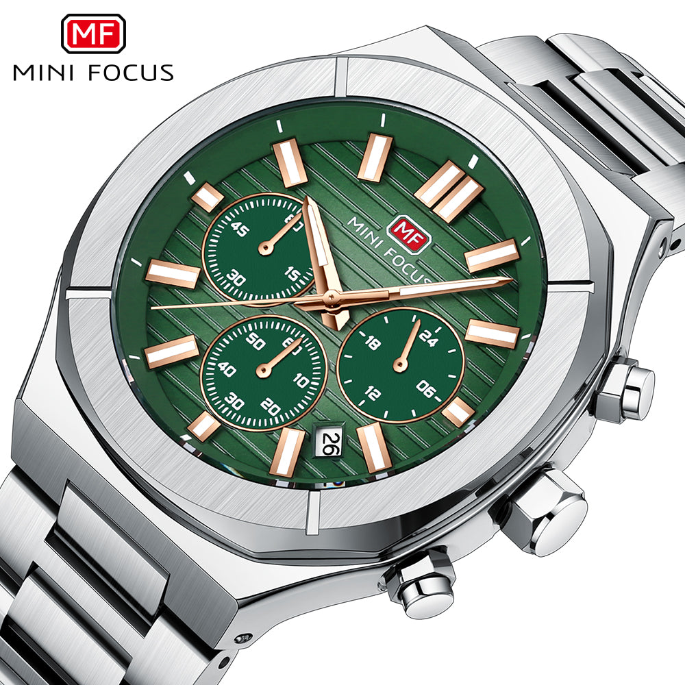 Mini Focus MF0612G.03 Men's Green Dial Stainless Steel Luxury Chronograph Watch