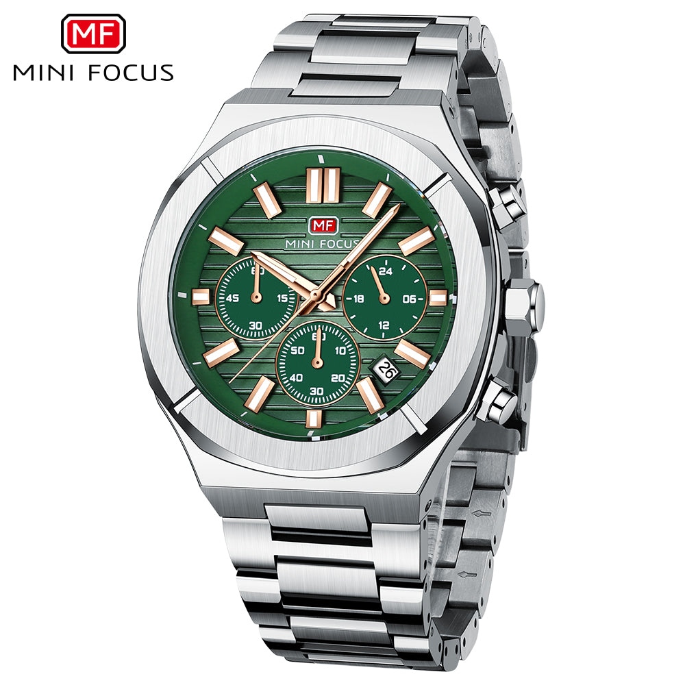 Mini Focus MF0612G.03 Men's Green Dial Stainless Steel Luxury Chronograph Watch