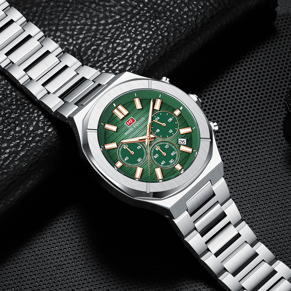 Mini Focus MF0612G.03 Men's Green Dial Stainless Steel Luxury Chronograph Watch