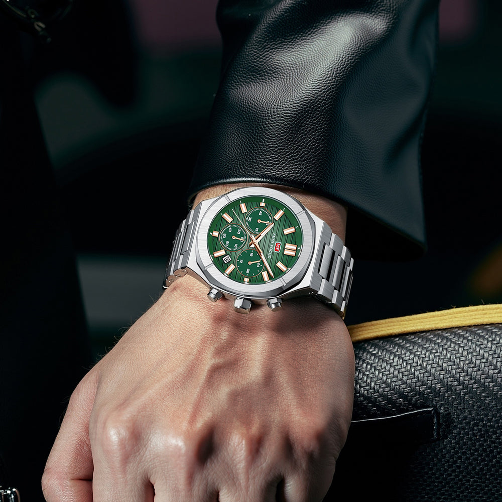 Mini Focus MF0612G.03 Men's Green Dial Stainless Steel Luxury Chronograph Watch