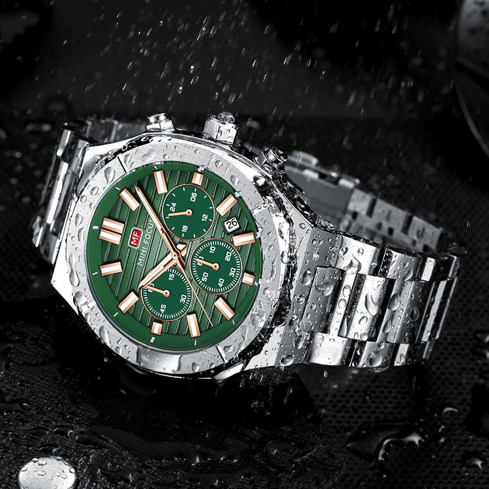 Mini Focus MF0612G.03 Men's Green Dial Stainless Steel Luxury Chronograph Watch