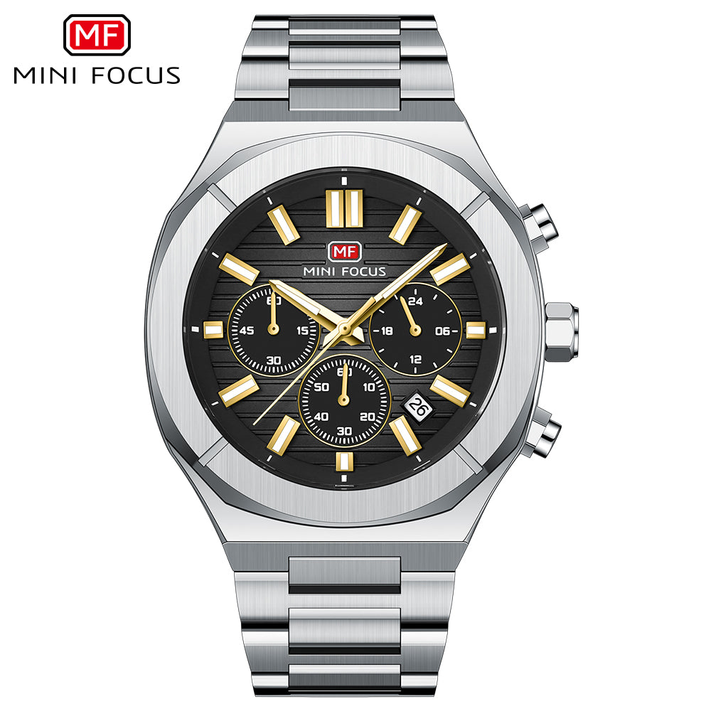 Mini Focus MF0612G.04 Men's Black Dial Stainless Steel Luxury Chronograph Watch