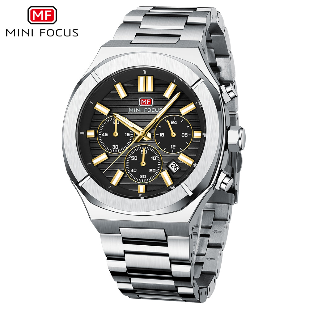 Mini Focus MF0612G.04 Men's Black Dial Stainless Steel Luxury Chronograph Watch