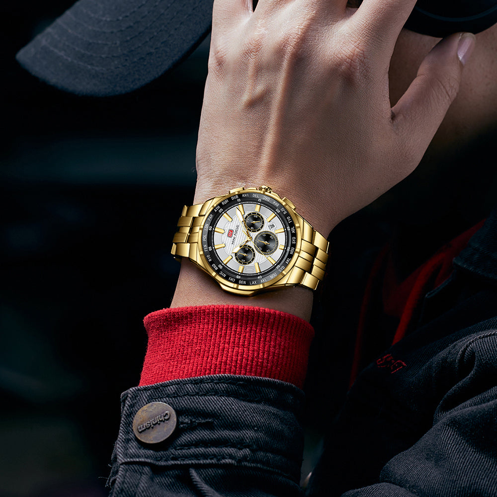 Silver Dial Gold Bracelet world time bezel chronograph Watch for Men