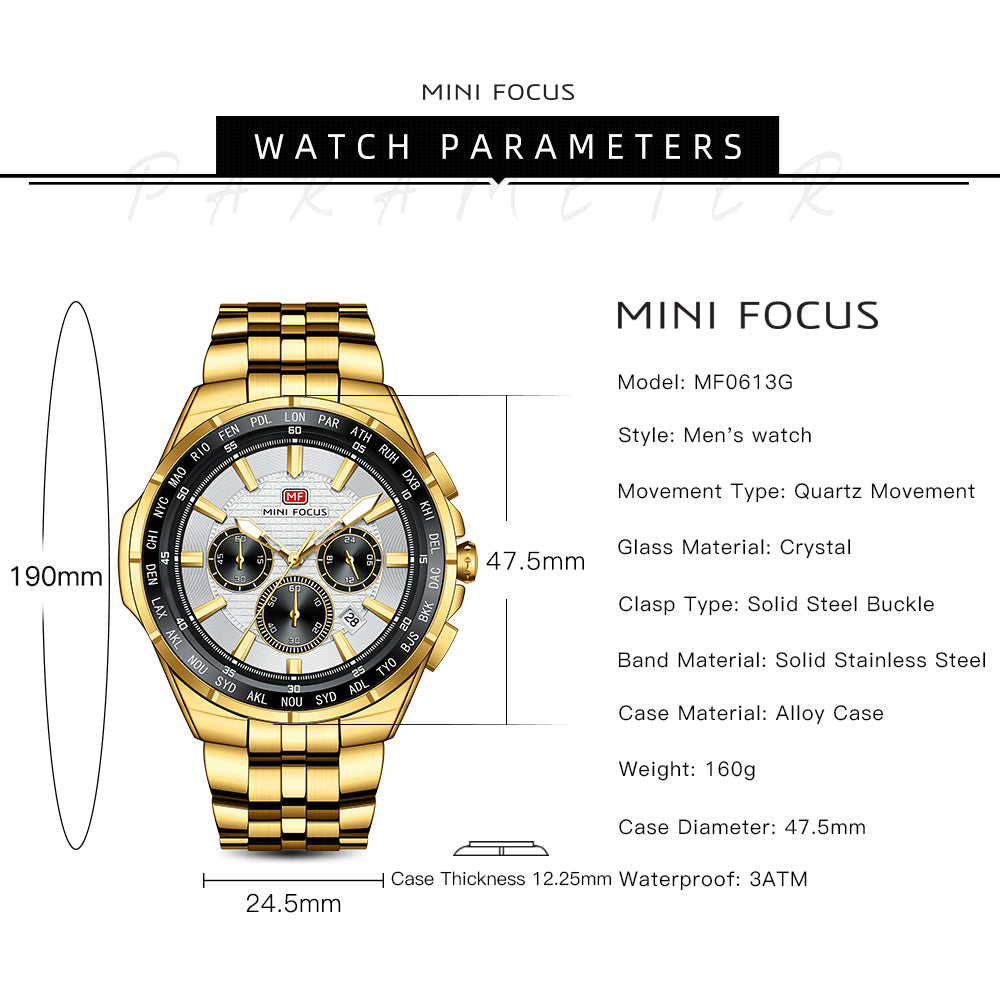 Silver Dial Gold Bracelet world time bezel chronograph Watch for Men