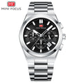 Black Sunburst Dial with Stainless Steel Bracelet Chronograph Watch for Men