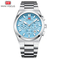 Blue Sunburst Dial with Stainless Steel Bracelet Chronograph Watch for Men