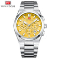 Yellow Sunburst Dial with Stainless Steel Bracelet Chronograph Watch for Men