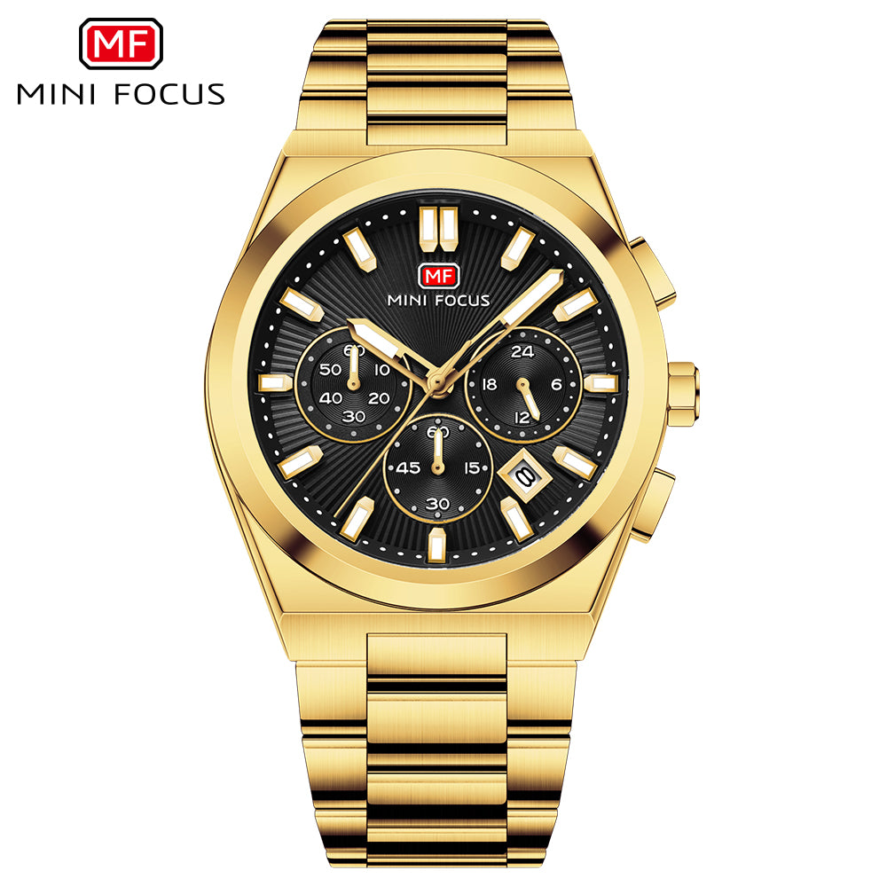 Black Sunburst Dial with Gold Bracelet Chronograph Watch for Men