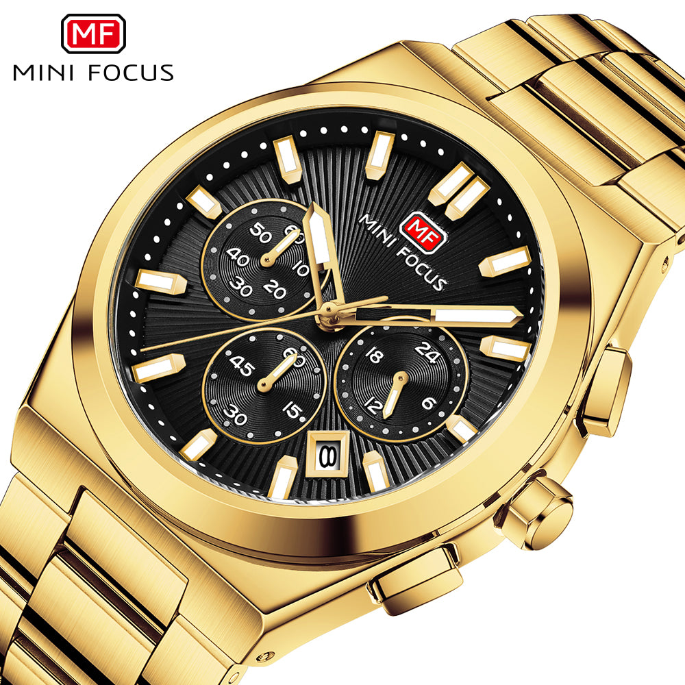 Black Sunburst Dial with Gold Bracelet Chronograph Watch for Men