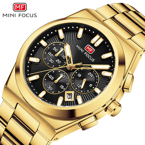 Black Sunburst Dial with Gold Bracelet Chronograph Watch for Men