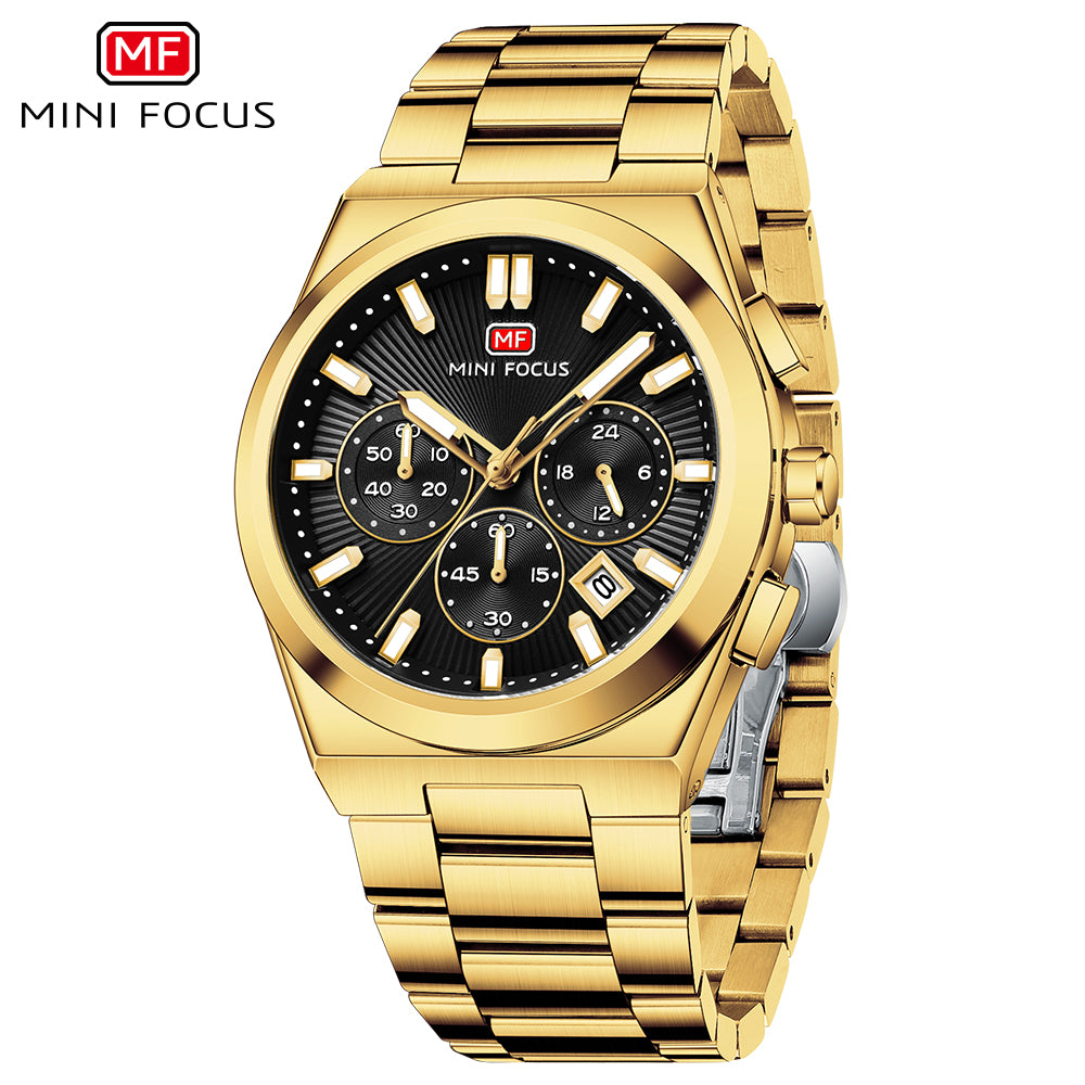 Black Sunburst Dial with Gold Bracelet Chronograph Watch for Men