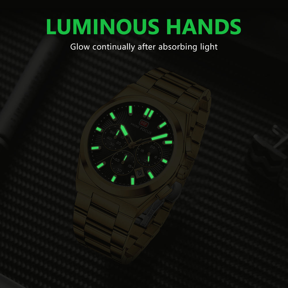 Black Sunburst Dial with Gold Bracelet Chronograph Watch for Men