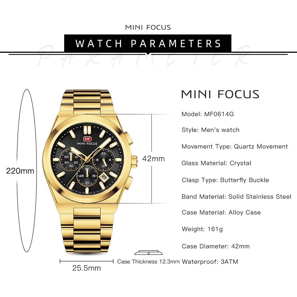 Black Sunburst Dial with Gold Bracelet Chronograph Watch for Men