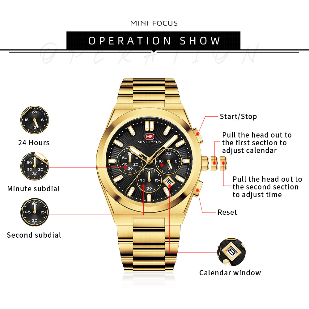 Black Sunburst Dial with Gold Bracelet Chronograph Watch for Men