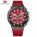 Mini Focus MF0616G.03 Transparent Chronograph – Red Textured Dial with Smoke Clear Case & Silicone Strap