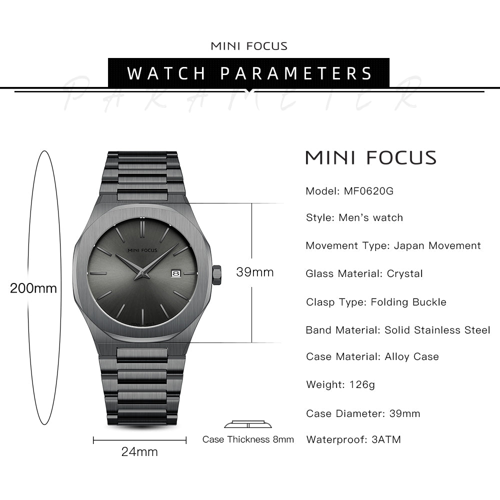 Ultra-Thin Gun Metal Watch for Men