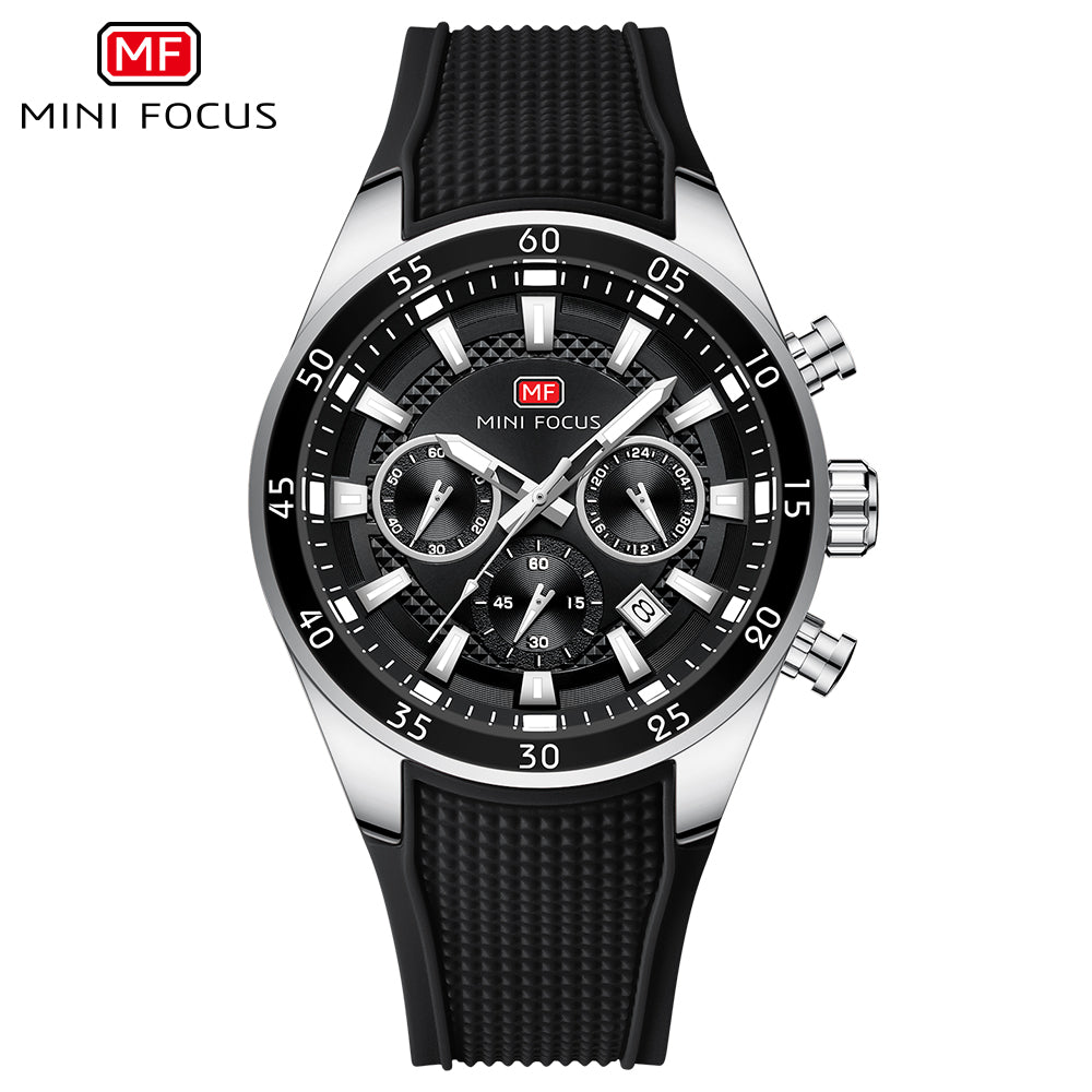 Black-Silver Round Chronograph Watch for Men