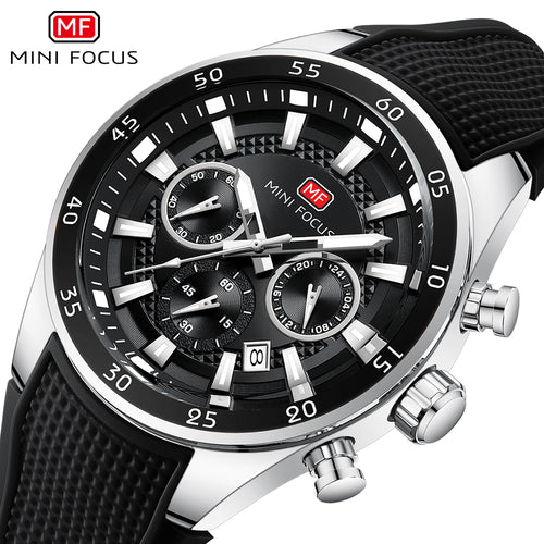 Black-Silver Round Chronograph Watch for Men