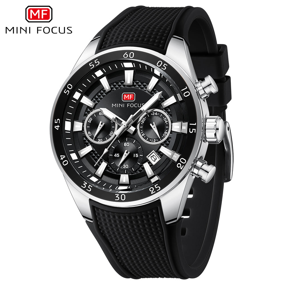 Black-Silver Round Chronograph Watch for Men