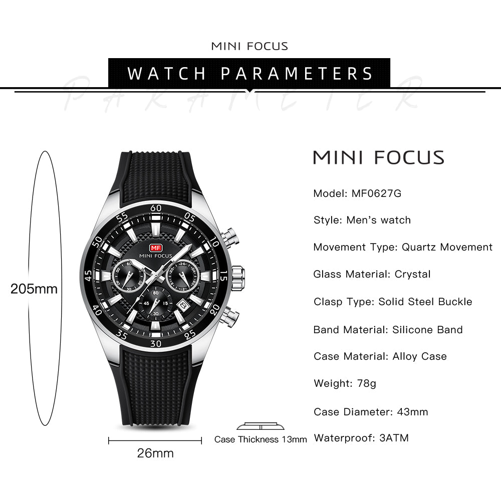 Black-Silver Round Chronograph Watch for Men