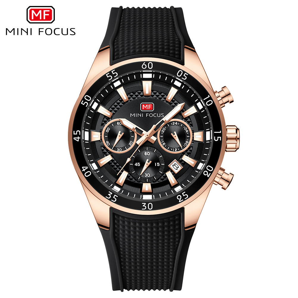 Black-Rose Gold Round Chronograph Watch for Men
