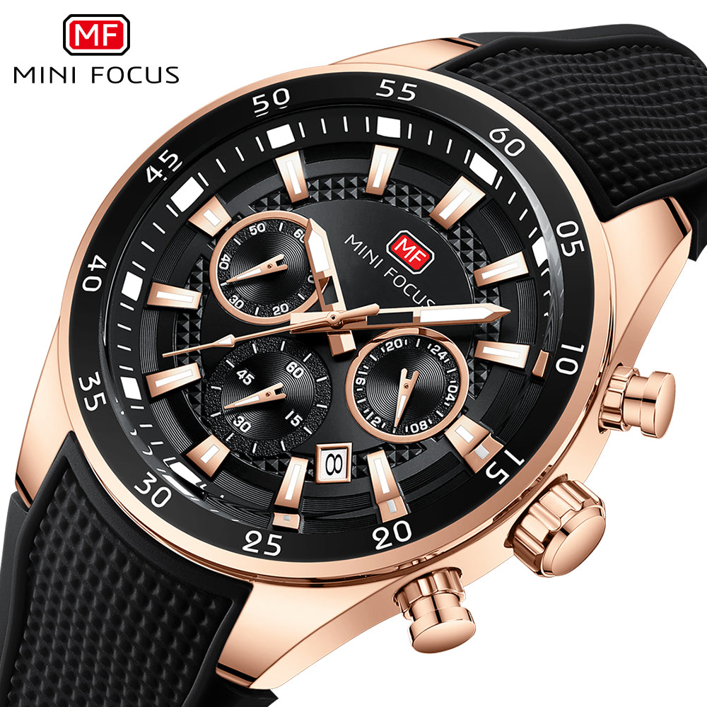 Black-Rose Gold Round Chronograph Watch for Men