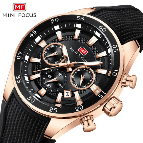 Black-Rose Gold Round Chronograph Watch for Men