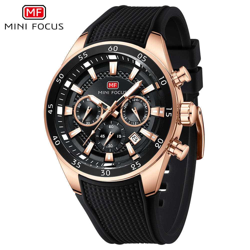 Black-Rose Gold Round Chronograph Watch for Men