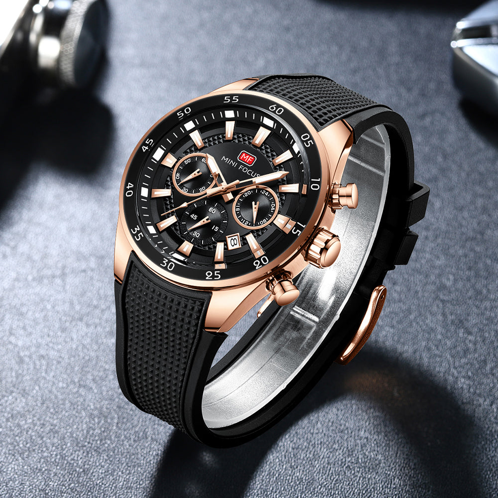Black-Rose Gold Round Chronograph Watch for Men