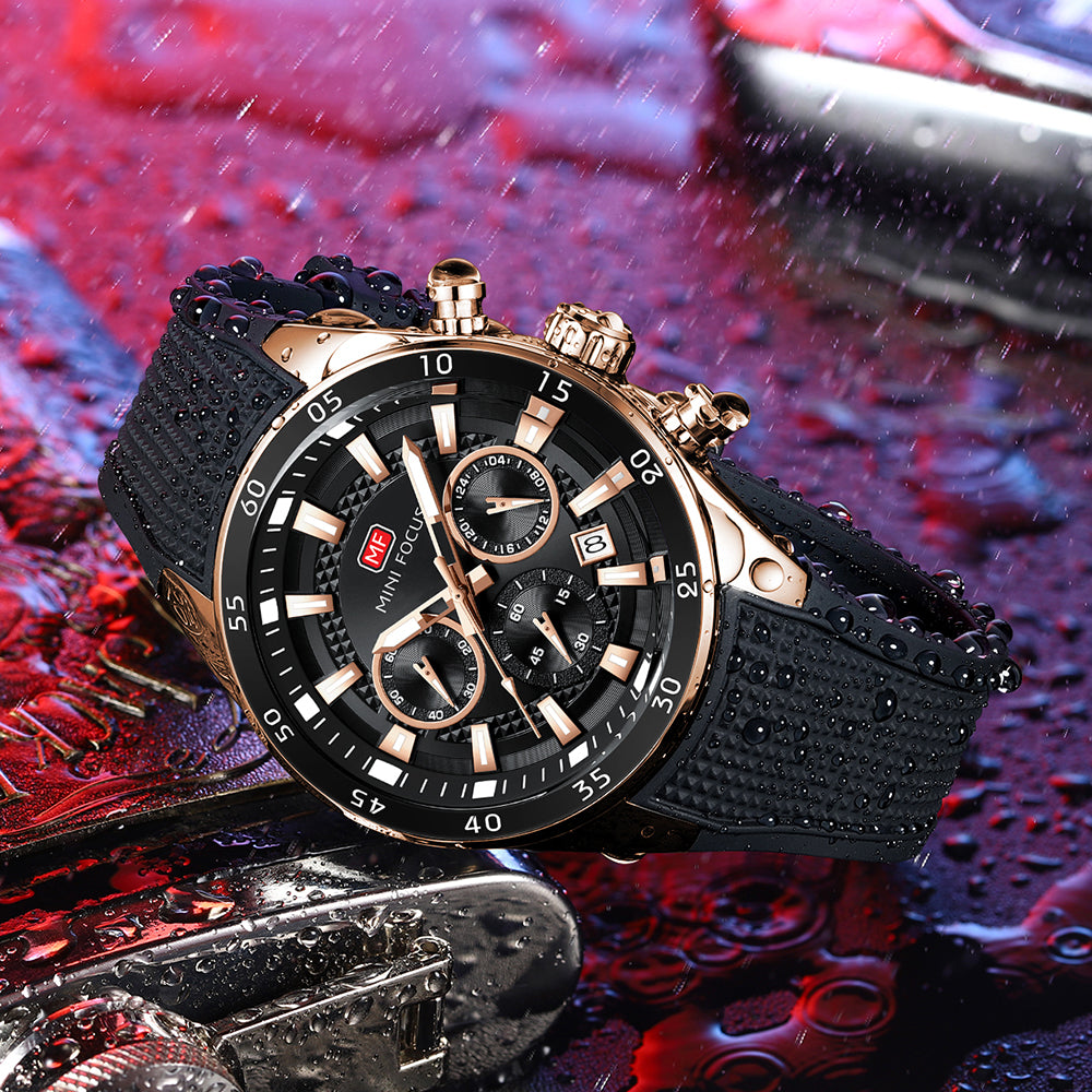 Black-Rose Gold Round Chronograph Watch for Men