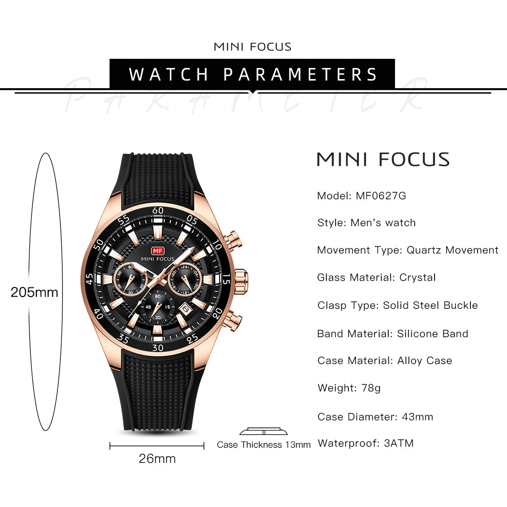 Black-Rose Gold Round Chronograph Watch for Men