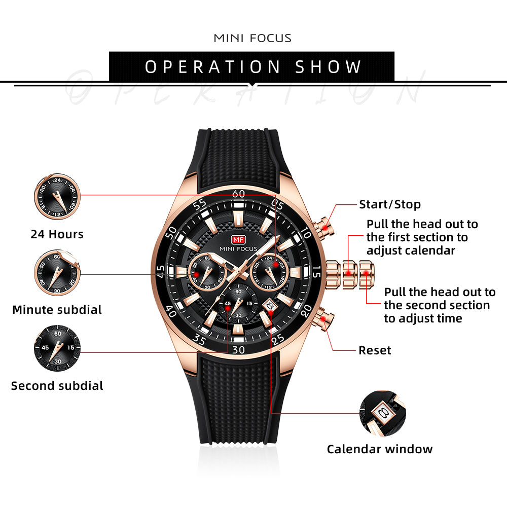 Black-Rose Gold Round Chronograph Watch for Men