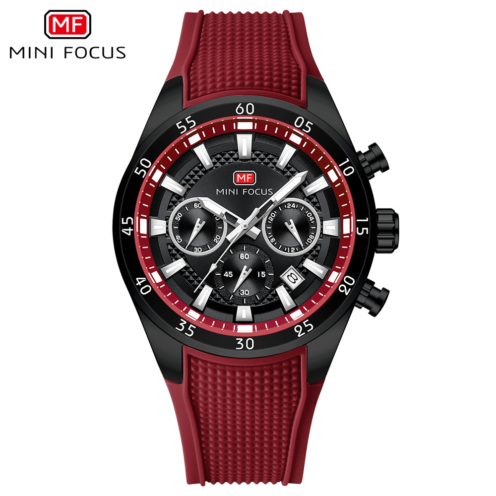 Crimson Red Round Chronograph Watch for Men