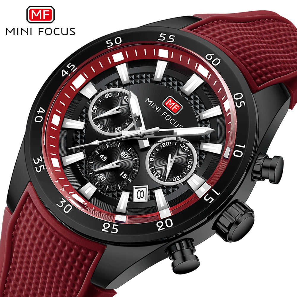 Crimson Red Round Chronograph Watch for Men