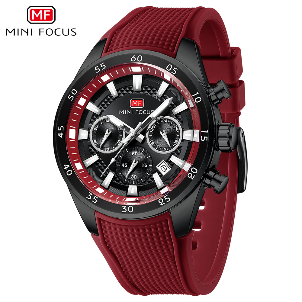 Crimson Red Round Chronograph Watch for Men