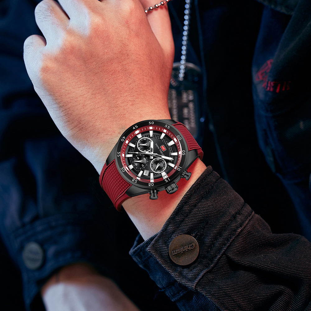 Crimson Red Round Chronograph Watch for Men