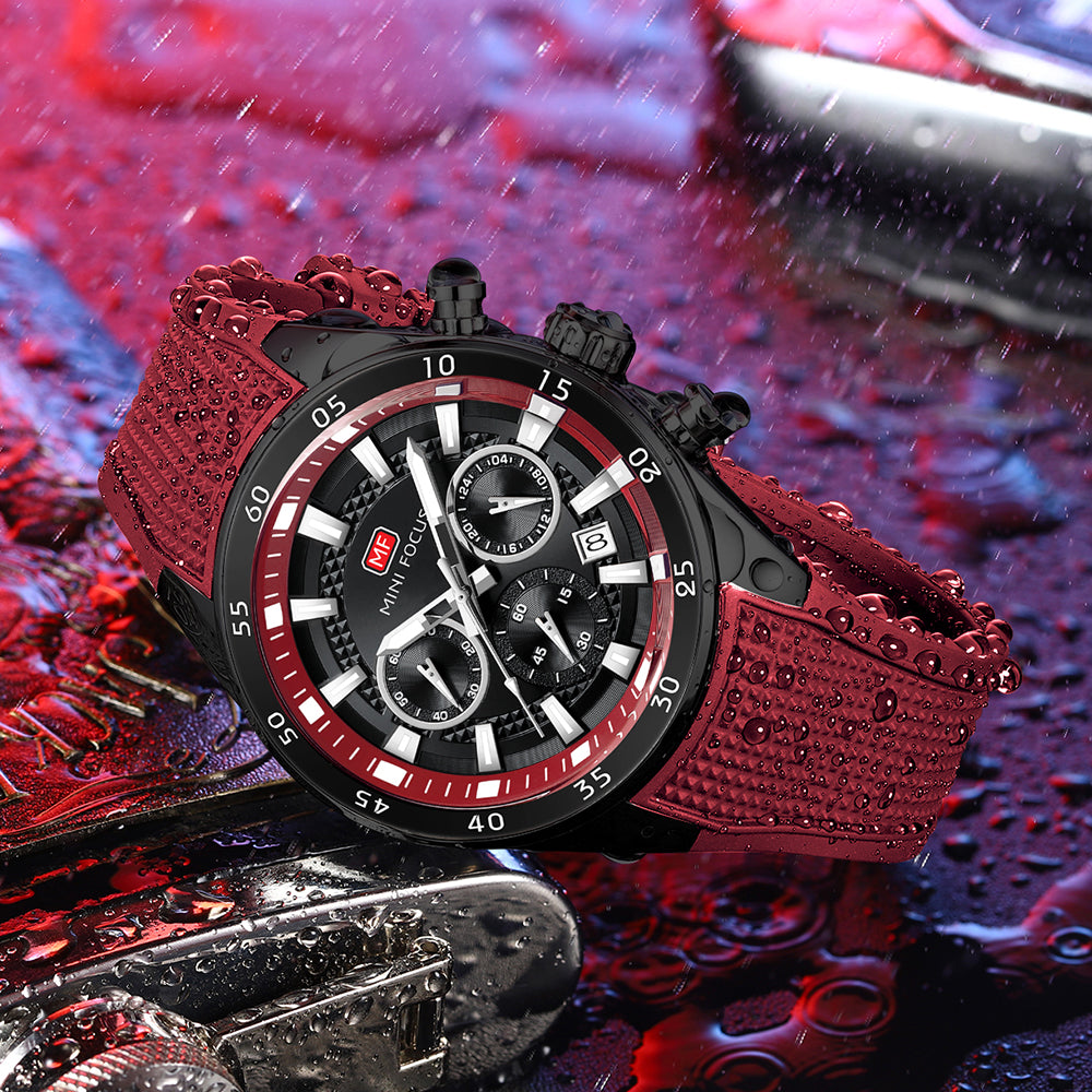 Crimson Red Round Chronograph Watch for Men