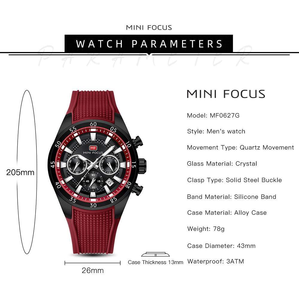 Crimson Red Round Chronograph Watch for Men