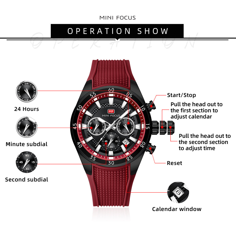 Crimson Red Round Chronograph Watch for Men