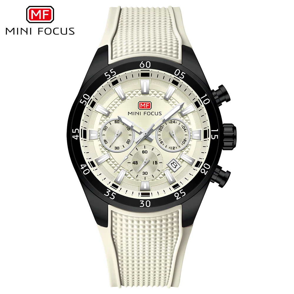 Beige Round Chronograph Watch for Men