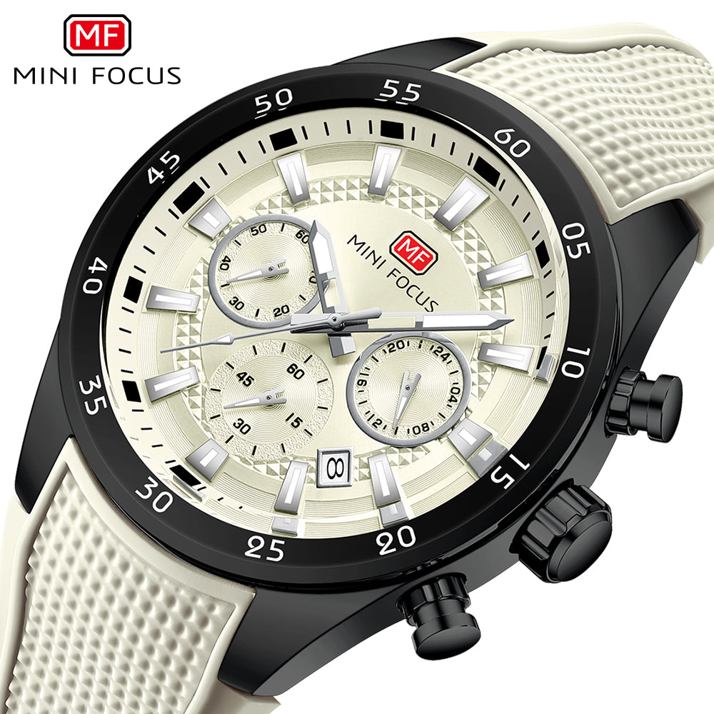 Beige Round Chronograph Watch for Men