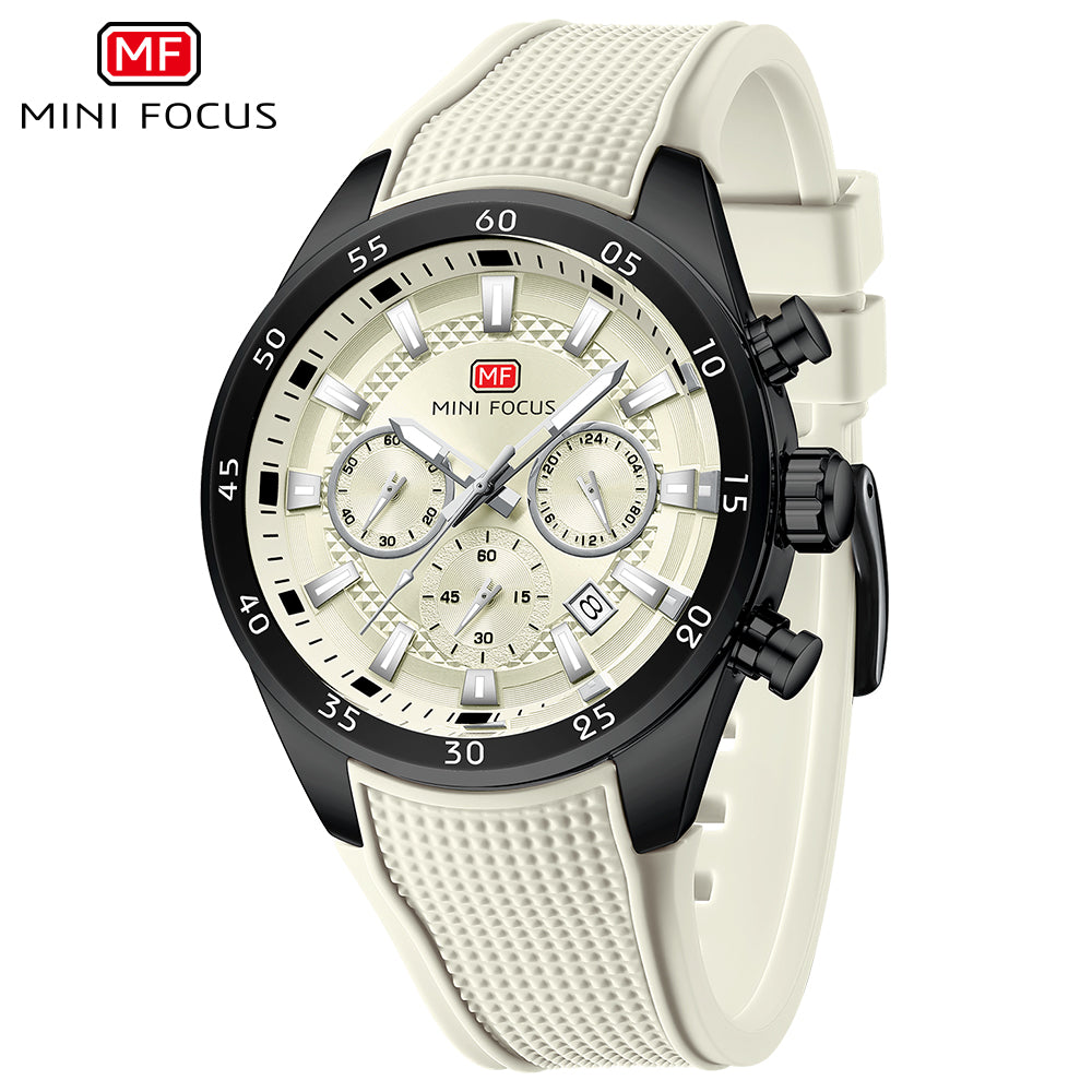Beige Round Chronograph Watch for Men