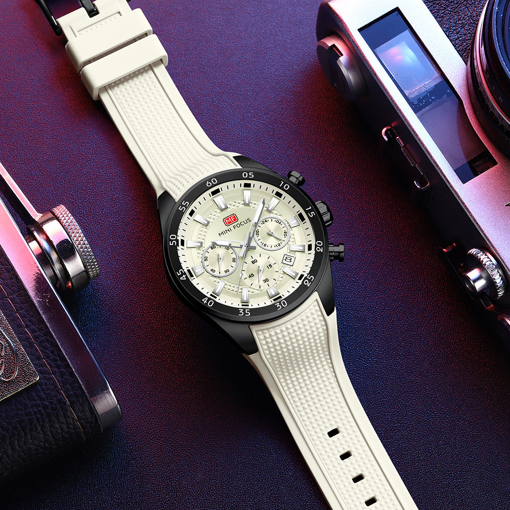 Beige Round Chronograph Watch for Men