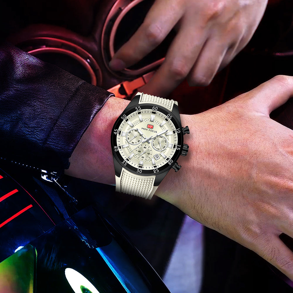 Beige Round Chronograph Watch for Men