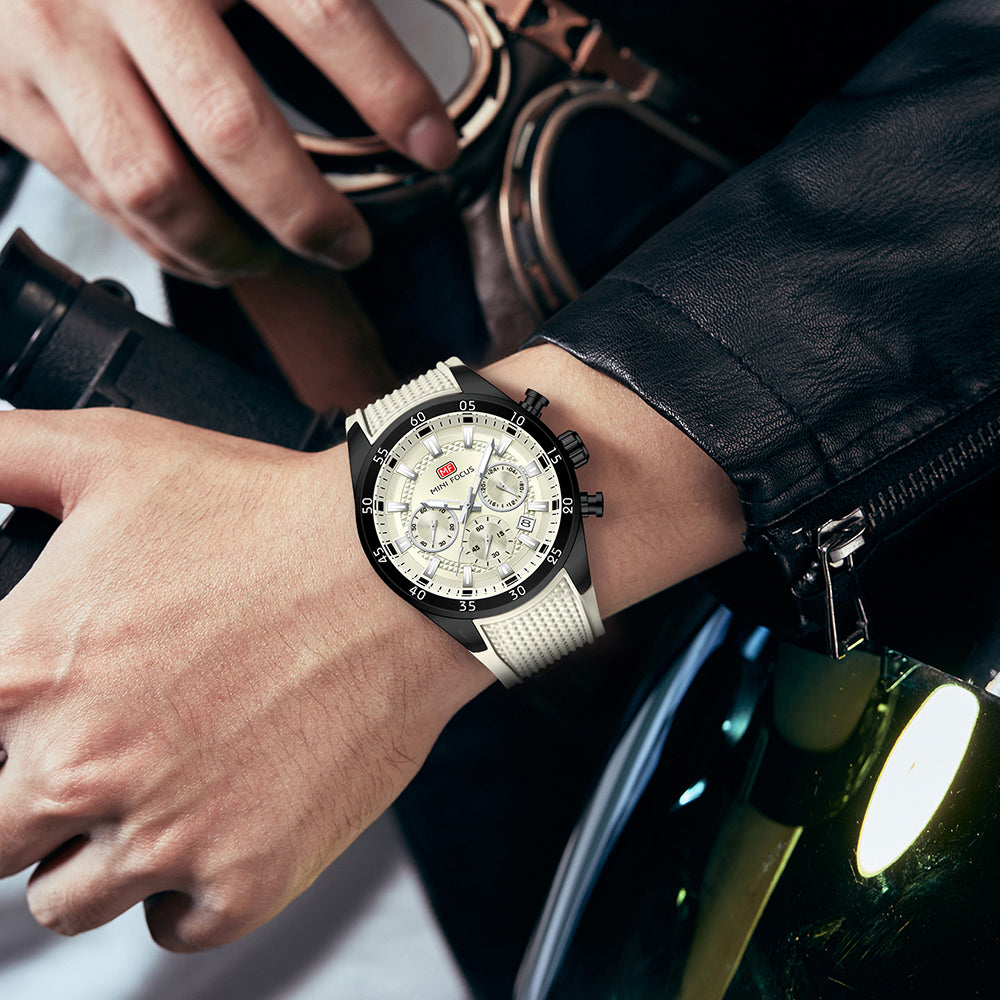Beige Round Chronograph Watch for Men