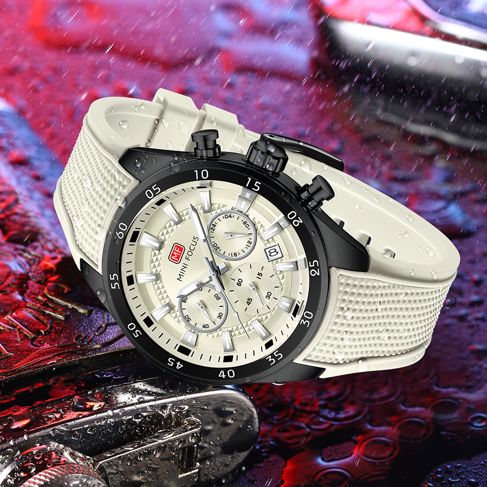 Beige Round Chronograph Watch for Men