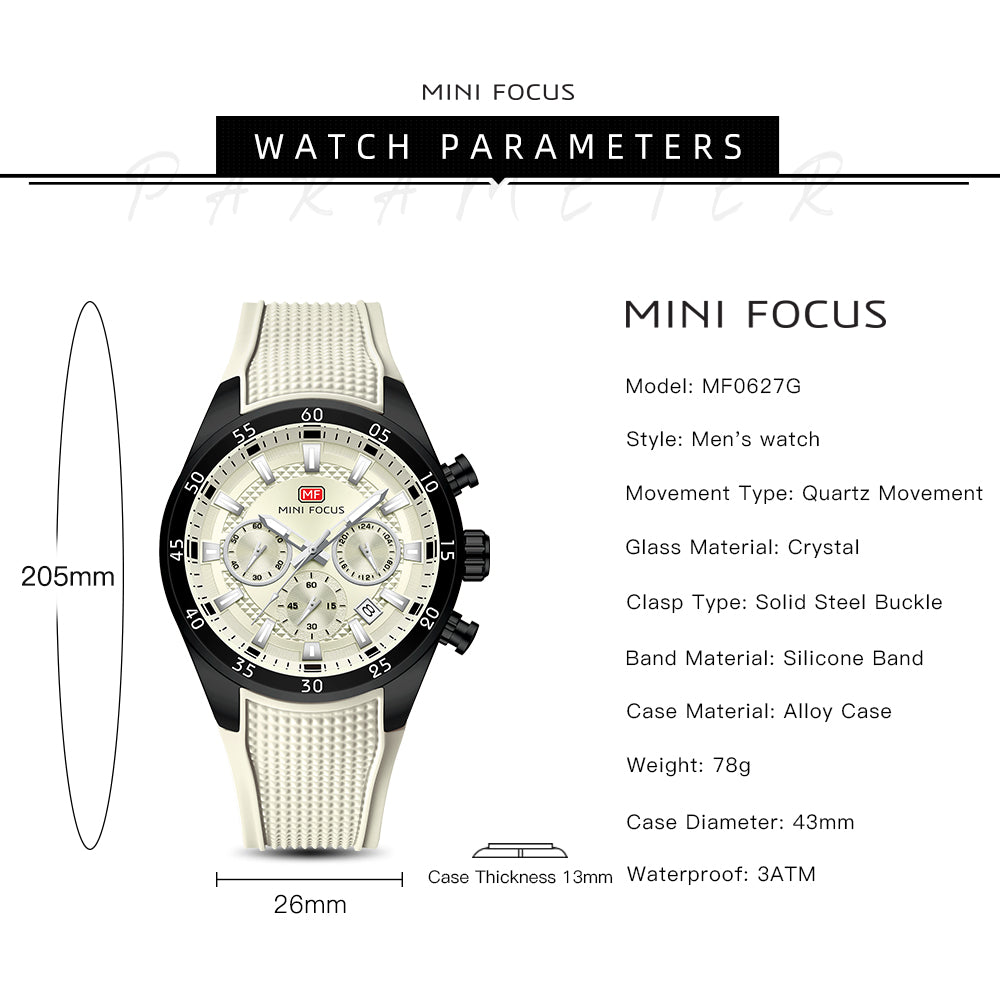 Beige Round Chronograph Watch for Men