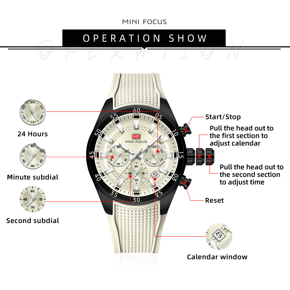 Beige Round Chronograph Watch for Men