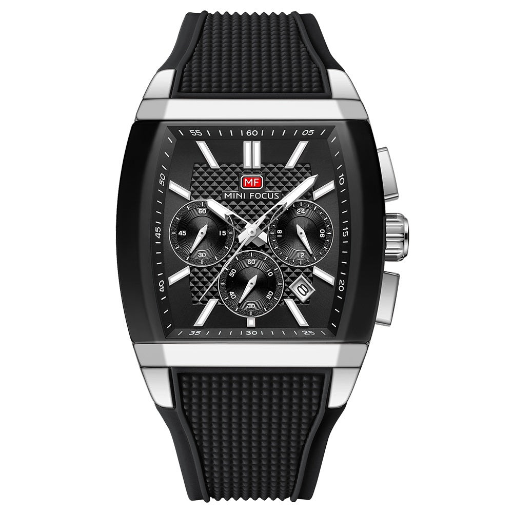 Black-Silver Square Chronograph Watch for Men
